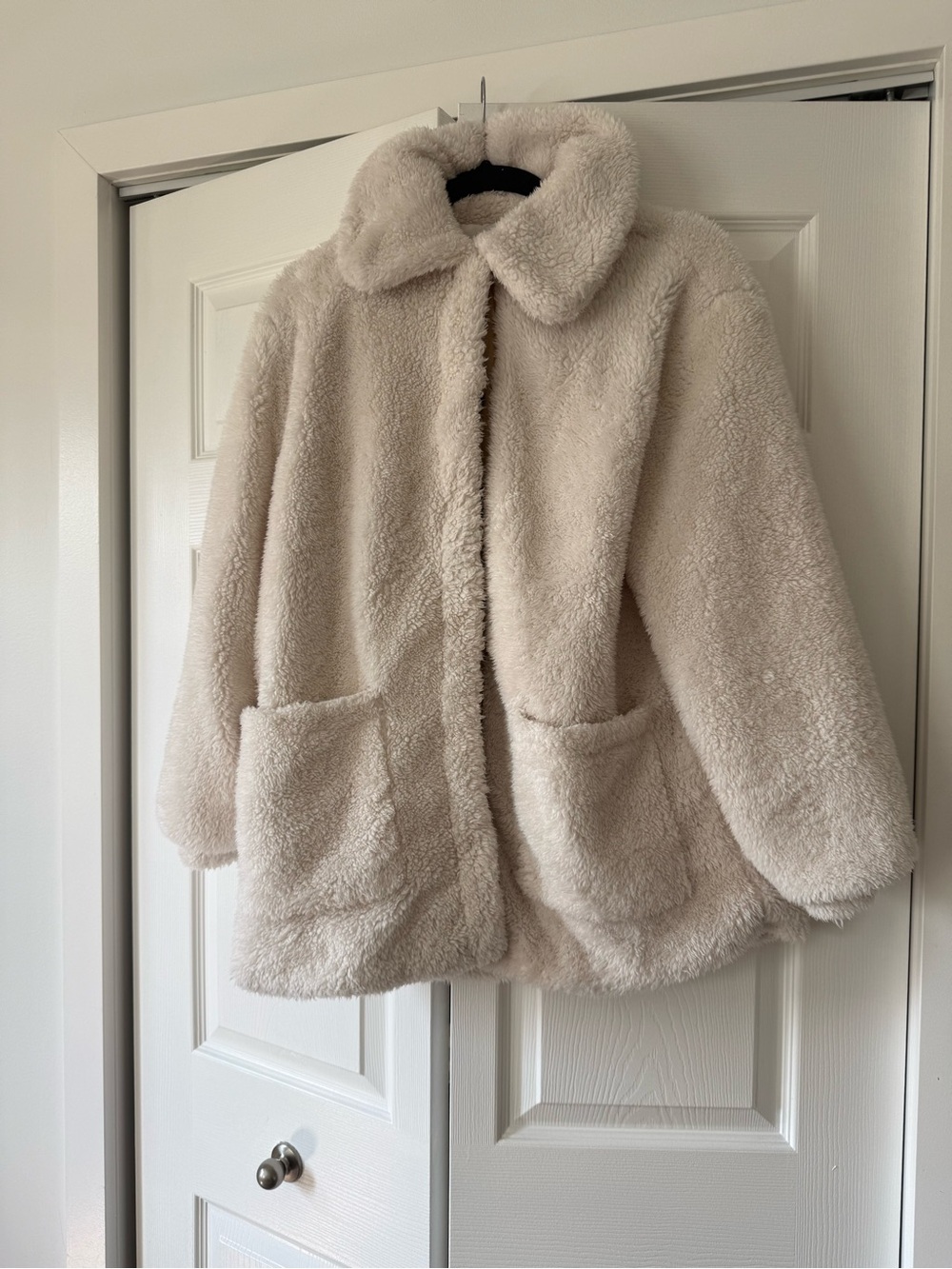 Lush Cream Teddy Coat with Patch Pockets